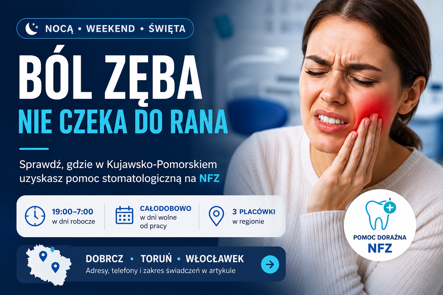 Ból zęba w nocy lub w weekend? Sprawdź, gdzie w kujawsko-pomorskim otrzymasz pomoc na NFZ